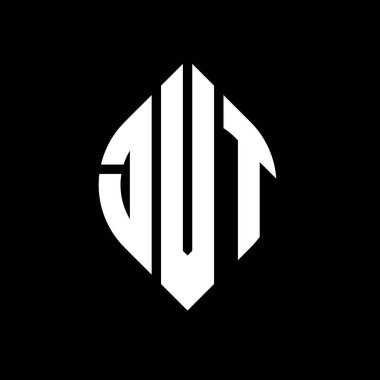 Daire ve elips şekilli JVT daire harf logosu tasarımı. Tipografik biçimli JVT elips harfleri. Üç baş harf daire şeklinde bir logo oluşturuyor. JVT Çember Amblemi Soyut Monogram Harf İşaretleyici Vektörü.