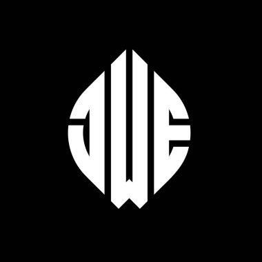 Çember ve elips şekilli JWE daire şeklinde harf logosu tasarımı. Tipografik tarzda JWE elips harfleri. Üç baş harf daire şeklinde bir logo oluşturuyor. JWE Çember Amblemi Soyut Monogram Harf İşaretleme Vektörü.