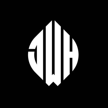 Daire ve elips şekilli JWH daire harf logosu tasarımı. Tipografik biçimli JWH elips harfleri. Üç baş harf daire şeklinde bir logo oluşturuyor. JWH Çember Amblemi Soyut Monogram Harf İşaretleyici Vektörü.