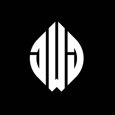 Çember ve elips şekilli JWJ daire harf logosu tasarımı. Tipografik şekilli JWJ elips harfleri. Üç baş harf daire şeklinde bir logo oluşturuyor. JWJ Çember Amblemi Soyut Monogram Harf İşaretleyici Vektörü.