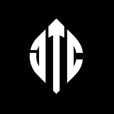 Dairesel ve elips şekilli JTC daire harf logosu tasarımı. Tipografik biçimli JTC elips harfleri. Üç baş harf daire şeklinde bir logo oluşturuyor. JTC Çember Amblemi Soyut Monogram Harf İşaretleyici Vektörü.