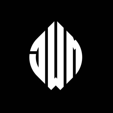 Daire ve elips şekilli JWM daire harf logosu tasarımı. Tipografik biçimli JWM elips harfleri. Üç baş harf daire şeklinde bir logo oluşturuyor. JWM Çember Amblemi Soyut Monogram Harf İşaretleyici Vektörü.