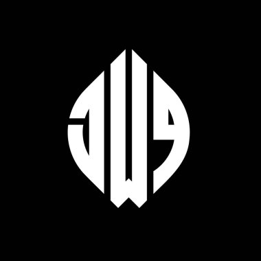 Daire ve elips şekilli JWQ daire harf logosu tasarımı. Tipografik biçimli JWQ elips harfleri. Üç baş harf daire şeklinde bir logo oluşturuyor. JWQ Çemberi Amblemi Soyut Monogram Harf İşaretleyici Vektörü.