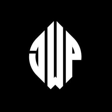 Daire ve elips şekilli JWP daire harf logosu tasarımı. Tipografik biçimli JWP elips harfleri. Üç baş harf daire şeklinde bir logo oluşturuyor. JWP Çember Amblemi Soyut Monogram Harf İşaretleyici Vektörü.