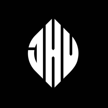 Dairesel ve elips şekilli JXV daire harf logosu tasarımı. Tipografik tarzda JXV elips harfleri. Üç baş harf daire şeklinde bir logo oluşturuyor. JXV Çember Amblemi Soyut Monogram Harf İşaretleyici Vektörü.