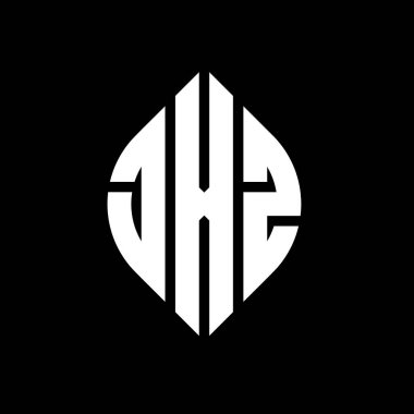 Daire ve elips şekilli JXZ daire harf logosu tasarımı. Tipografik biçimli JXZ elips harfleri. Üç baş harf daire şeklinde bir logo oluşturuyor. JXZ Çember Amblemi Soyut Monogram Harf İşaretleyici Vektörü.
