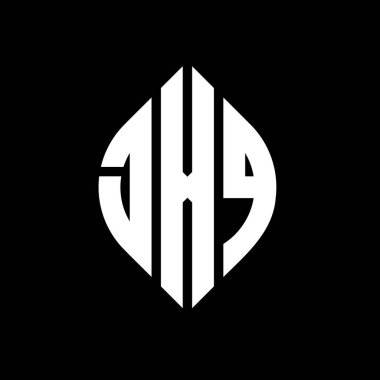 Daire ve elips şekilli JXQ daire harf logosu tasarımı. Tipografik biçimli JXQ elips harfleri. Üç baş harf daire şeklinde bir logo oluşturuyor. JXQ Çember Amblemi Soyut Monogram Harf İşaretleyici Vektörü.