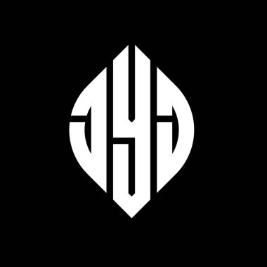 Daire ve elips şekilli JYJ daire harf logosu tasarımı. Tipografik şekilli JYJ elips harfleri. Üç baş harf daire şeklinde bir logo oluşturuyor. JYJ Çember Amblemi Soyut Monogram Harf İşaretleyici Vektörü.