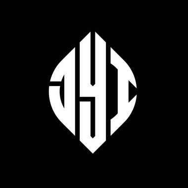 Daire ve elips şekilli JYI daire harf logosu tasarımı. Tipografik şekilli JYI elips harfleri. Üç baş harf daire şeklinde bir logo oluşturuyor. JYI Çember Amblemi Soyut Monogram Harf İşaretleyici Vektörü.