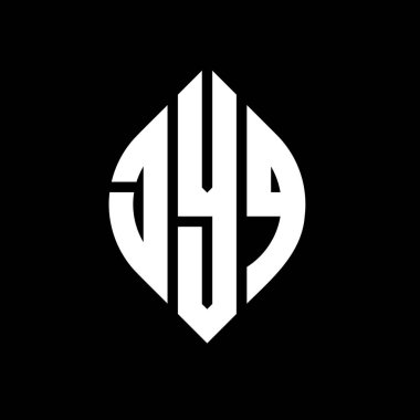 Daire ve elips şekilli JYQ daire harf logosu tasarımı. Tipografik biçimli JYQ elips harfleri. Üç baş harf daire şeklinde bir logo oluşturuyor. JYQ Çember Amblemi Soyut Monogram Harf İşaretleyici Vektörü.
