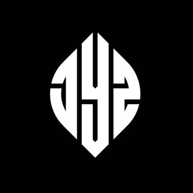 Daire ve elips şekilli JYZ daire harf logosu tasarımı. Tipografik biçimli JYZ elips harfleri. Üç baş harf daire şeklinde bir logo oluşturuyor. JYZ Çember Amblemi Soyut Monogram Harf İşaretleyici Vektörü.