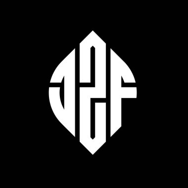 Çember ve elips şekilli JZF daire harf logosu tasarımı. Tipografik biçimli JZF elips harfleri. Üç baş harf daire şeklinde bir logo oluşturuyor. JZF Çember Amblemi Soyut Monogram Harf İşaretleyici Vektörü.