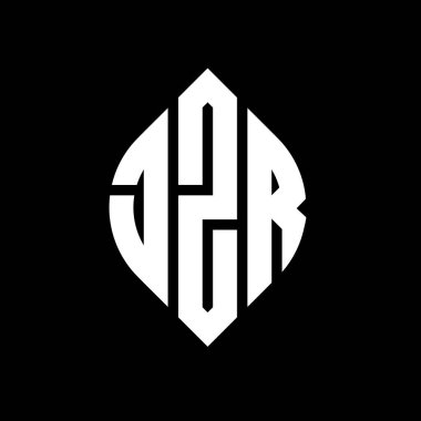 Çember ve elips şekilli JZR daire harf logosu tasarımı. Tipografik biçimli JZR elips harfleri. Üç baş harf daire şeklinde bir logo oluşturuyor. JZR Çember Amblemi Soyut Monogram Harf İşaretleyici Vektörü.