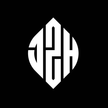 Çember ve elips şekilli JZH daire harf logosu tasarımı. Tipografik biçimli JZH elips harfleri. Üç baş harf daire şeklinde bir logo oluşturuyor. JZH Çember Amblemi Soyut Monogram Harf İşaretleyici Vektörü.