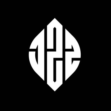 Çember ve elips şekilli JZZ daire harf logosu tasarımı. Tipografik biçimli JZZ elips harfleri. Üç baş harf daire şeklinde bir logo oluşturuyor. JZZ Çember Amblemi Soyut Monogram Harf İşaretleyici Vektörü.