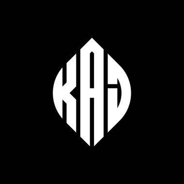 Çember ve elips şekilli KAJ daire harf logosu tasarımı. Tipografik tarzda KAJ elips harfleri. Üç baş harf daire şeklinde bir logo oluşturuyor. KAJ Çember Amblemi Soyut Monogram Harf İşaretleme Vektörü.