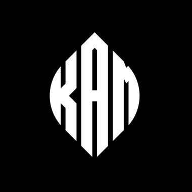 Çember ve elips şekilli KAM daire harf logosu tasarımı. Tipografik biçimli KAM elips harfleri. Üç baş harf daire şeklinde bir logo oluşturuyor. KAM Çemberi Amblemi Soyut Monogram Harf İşaretleme Vektörü.