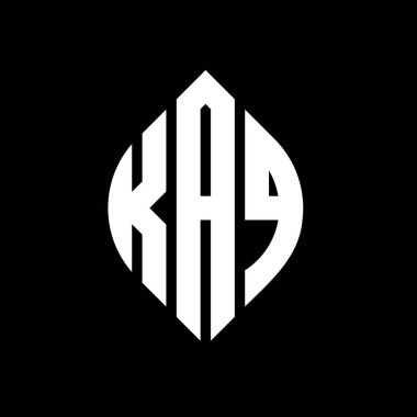 Çember ve elips şekilli KAQ daire harf logosu tasarımı. Tipografik biçimli KAQ elips harfleri. Üç baş harf daire şeklinde bir logo oluşturuyor. KAQ Çemberi Amblemi Soyut Monogram Harf İşaretleyici Vektörü.