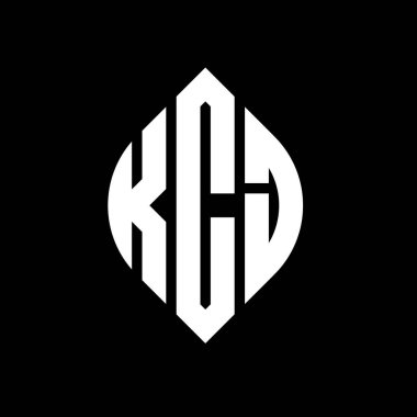 Çember ve elips şekilli KCJ daire harf logosu tasarımı. Tipografik biçimli KCJ elips harfleri. Üç baş harf daire şeklinde bir logo oluşturuyor. KCJ Çember Amblemi Soyut Monogram Harf İşaretleyici Vektörü.