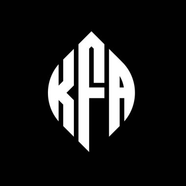 Çember ve elips şekilli KFA daire harf logosu tasarımı. Tipografik biçimli KFA elips harfleri. Üç baş harf daire şeklinde bir logo oluşturuyor. KFA Çember Amblemi Soyut Monogram Harf İşaretleme Vektörü.