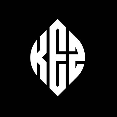 Çember ve elips şekilli KEZ daire harf logosu tasarımı. Tipografik biçimli KEZ elips harfleri. Üç baş harf daire şeklinde bir logo oluşturuyor. KEZ Çember Amblemi Soyut Monogram Harf İşaretleyici Vektörü.