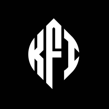 Çember ve elips şekilli KFI daire harf logosu tasarımı. Tipografik biçimli KFI elips harfleri. Üç baş harf daire şeklinde bir logo oluşturuyor. KFI Çember Amblemi Soyut Monogram Harf İşaretleyici Vektörü.