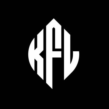 Çember ve elips şekilli KFL daire harf logosu tasarımı. Tipografik biçimli KFL elips harfleri. Üç baş harf daire şeklinde bir logo oluşturuyor. KFL Çember Amblemi Soyut Monogram Harf İşaretleyici Vektörü.
