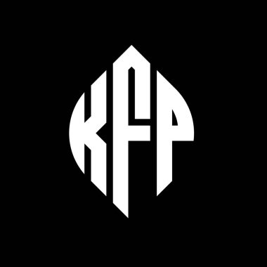 Çember ve elips şekilli KFP daire harf logosu tasarımı. Tipografik biçimli KFP elips harfleri. Üç baş harf daire şeklinde bir logo oluşturuyor. KFP Çember Amblemi Soyut Monogram Harf İşaretleyici Vektörü.