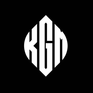 Çember ve elips şekilli KGM daire harf logosu tasarımı. Tipografik biçimli KGM elips harfleri. Üç baş harf daire şeklinde bir logo oluşturuyor. KGM Çember Amblemi Soyut Monogram Harf İşaretleyici Vektörü.