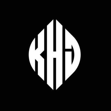 Çember ve elips şekilli KHJ daire harf logosu tasarımı. Tipografik biçimli KHJ elips harfleri. Üç baş harf daire şeklinde bir logo oluşturuyor. KHJ Çember Amblemi Soyut Monogram Harf İşaretleyici Vektörü.