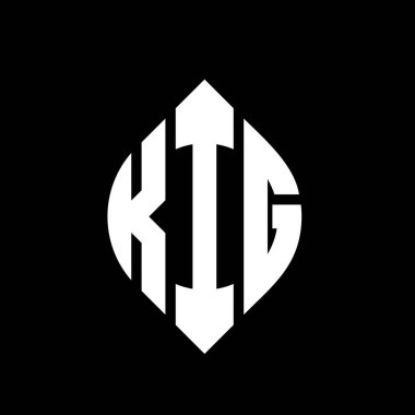 Çember ve elips şekilli KIG daire harf logosu tasarımı. Tipografik biçimli KIG elips harfleri. Üç baş harf daire şeklinde bir logo oluşturuyor. KIG Çemberi Amblemi Soyut Monogram Harf İşareti Vector.KIG daire harf logosu tasarımıName