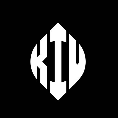 Çember ve elips şekilli KIV daire harf logosu tasarımı. KIV elips harfleri tipografik tarzda. Üç baş harf daire şeklinde bir logo oluşturuyor. KIV Çember Amblemi Soyut Monogram Harf İşaretleme Vektörü.
