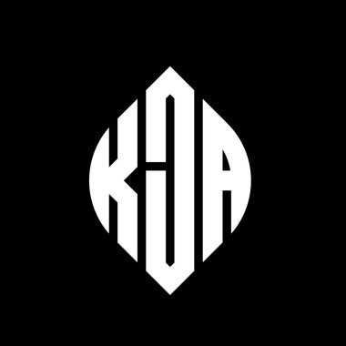 Çember ve elips şekilli KJA daire harfli logo tasarımı. Tipografik biçimli KJA elips harfleri. Üç baş harf daire şeklinde bir logo oluşturuyor. KJA Çember Amblemi Soyut Monogram Harf İşaretleyici Vektörü.