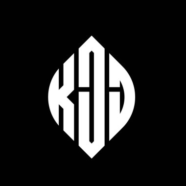 Çember ve elips şekilli KJJ daire harf logosu tasarımı. Tipografik biçimli KJJ elips harfleri. Üç baş harf daire şeklinde bir logo oluşturuyor. KJJ Çember Amblemi Soyut Monogram Harf İşaretleyici Vektörü.
