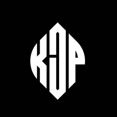 Çember ve elips şekilli KJP daire harf logosu tasarımı. Tipografik biçimli KJP elips harfleri. Üç baş harf daire şeklinde bir logo oluşturuyor. KJP Çember Amblemi Soyut Monogram Harf İşaretleyici Vektörü.