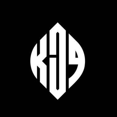 Çember ve elips şekilli KJQ daire harf logosu tasarımı. Tipografik biçimli KJQ elips harfleri. Üç baş harf daire şeklinde bir logo oluşturuyor. KJQ Çember Amblemi Soyut Monogram Harf İşaretleyici Vektörü.