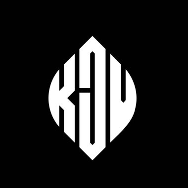 Çember ve elips şekilli KJV daire harf logosu tasarımı. Tipografik biçimli KJV elips harfleri. Üç baş harf daire şeklinde bir logo oluşturuyor. KJV Çember Amblemi Soyut Monogram Harf İşaretleyici Vektörü.