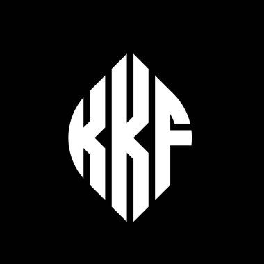 Çember ve elips şekilli KKF daire harf logosu tasarımı. Tipografik biçimli KKF elips harfleri. Üç baş harf daire şeklinde bir logo oluşturuyor. KKF Çember Amblemi Soyut Monogram Harf İşaretleyici Vektörü.