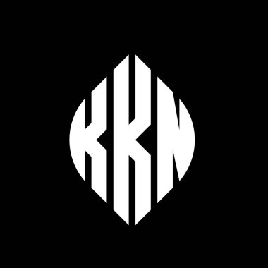 Çember ve elips şekilli KKN daire harf logosu tasarımı. Tipografik biçimli KKN elips harfleri. Üç baş harf daire şeklinde bir logo oluşturuyor. KKN Çember Amblemi Soyut Monogram Harf İşaretleyici Vektörü.