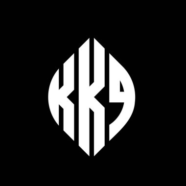 Çember ve elips şekilli KKQ daire harf logosu tasarımı. Tipografik biçimli KKQ elips harfleri. Üç baş harf daire şeklinde bir logo oluşturuyor. KKQ Çember Amblemi Soyut Monogram Harf İşaretleyici Vektörü.