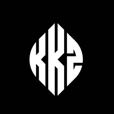 Çember ve elips şekilli KKZ daire harf logosu tasarımı. Tipografik biçimli KKZ elips harfleri. Üç baş harf daire şeklinde bir logo oluşturuyor. KKZ Çember Amblemi Soyut Monogram Harf İşaretleme Vektörü.