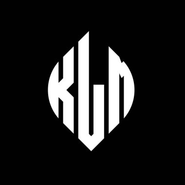 Çember ve elips şekilli KLM daire harf logosu tasarımı. Tipografik biçimli KLM elips harfleri. Üç baş harf daire şeklinde bir logo oluşturuyor. KLM Çember Amblemi Soyut Monogram Harf İşaretleyici Vektörü.