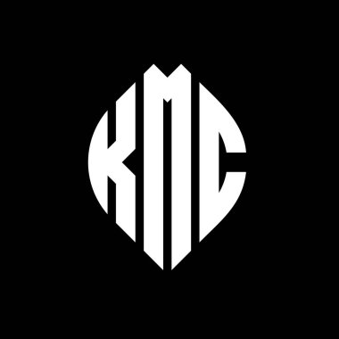 Çember ve elips şekilli KMC daire harf logosu tasarımı. Tipografik biçimli KMC elips harfleri. Üç baş harf daire şeklinde bir logo oluşturuyor. KMC Çember Amblemi Soyut Monogram Harf İşaretleyici Vektörü.