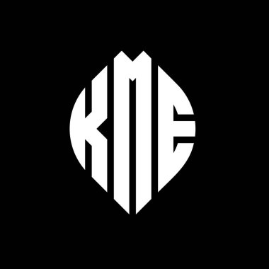 Çember ve elips şekilli KME daire harf logosu tasarımı. Tipografik biçimli KME elips harfleri. Üç baş harf daire şeklinde bir logo oluşturuyor. KME Çemberi Amblemi Soyut Monogram Harf İşaretleme Vektörü.