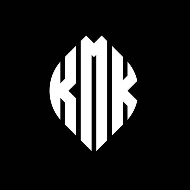 Çember ve elips şekilli KMK daire harf logosu tasarımı. Tipografik biçimli KMK elips harfleri. Üç baş harf daire şeklinde bir logo oluşturuyor. KMK Çember Amblemi Soyut Monogram Harf İşaretleyici Vektörü.