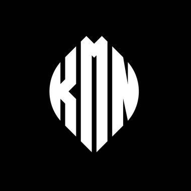 Çember ve elips şekilli KMN daire harf logosu tasarımı. Tipografik biçimli KMN elips harfleri. Üç baş harf daire şeklinde bir logo oluşturuyor. KMN Çemberi Amblemi Soyut Monogram Harf İşaretleyici Vektörü.