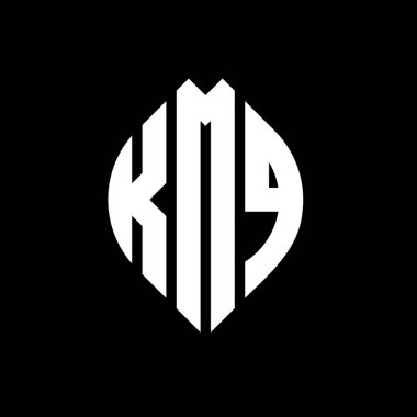 Çember ve elips şekilli KMQ daire harf logosu tasarımı. Tipografik biçimli KMQ elips harfleri. Üç baş harf daire şeklinde bir logo oluşturuyor. KMQ Çemberi Amblemi Soyut Monogram Harf İşaretleyici Vektörü.