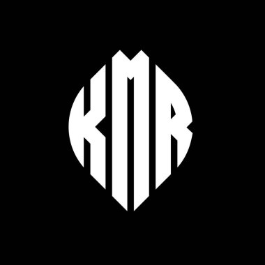 Çember ve elips şekilli KMR daire harf logosu tasarımı. Tipografik biçimli KMR elips harfleri. Üç baş harf daire şeklinde bir logo oluşturuyor. KMR Çember Amblemi Soyut Monogram Harf İşaretleyici Vektörü.  