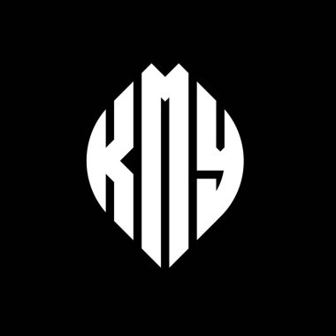 Çember ve elips şekilli KMY yuvarlak harf logosu tasarımı. KMY elips harfleri tipografik tarzda. Üç baş harf daire şeklinde bir logo oluşturuyor. KMY Çemberi Amblemi Soyut Monogram Harf İşaretleme Vektörü.