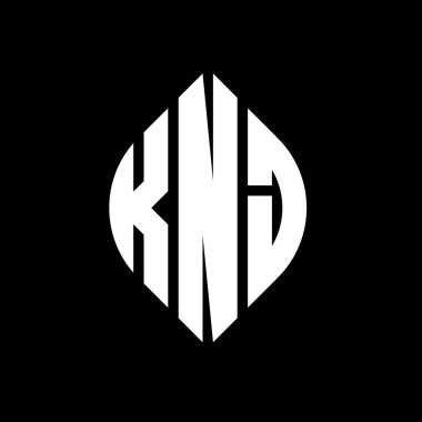 Çember ve elips şekilli KNJ daire harf logosu tasarımı. Tipografik biçimli KNJ elips harfleri. Üç baş harf daire şeklinde bir logo oluşturuyor. KNJ Çember Amblemi Soyut Monogram Harf İşaretleyici Vektörü.